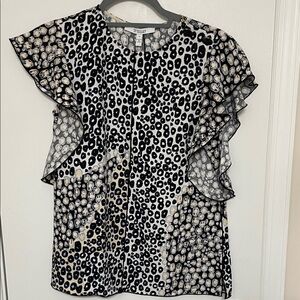 Derek Lam 10 Crosby Black and Cream Patterned Blouse